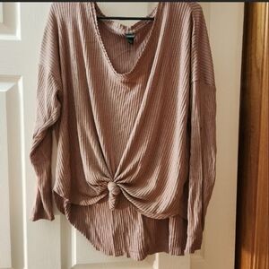 Women's Ribbed Knot Front Top - Mauve Pink